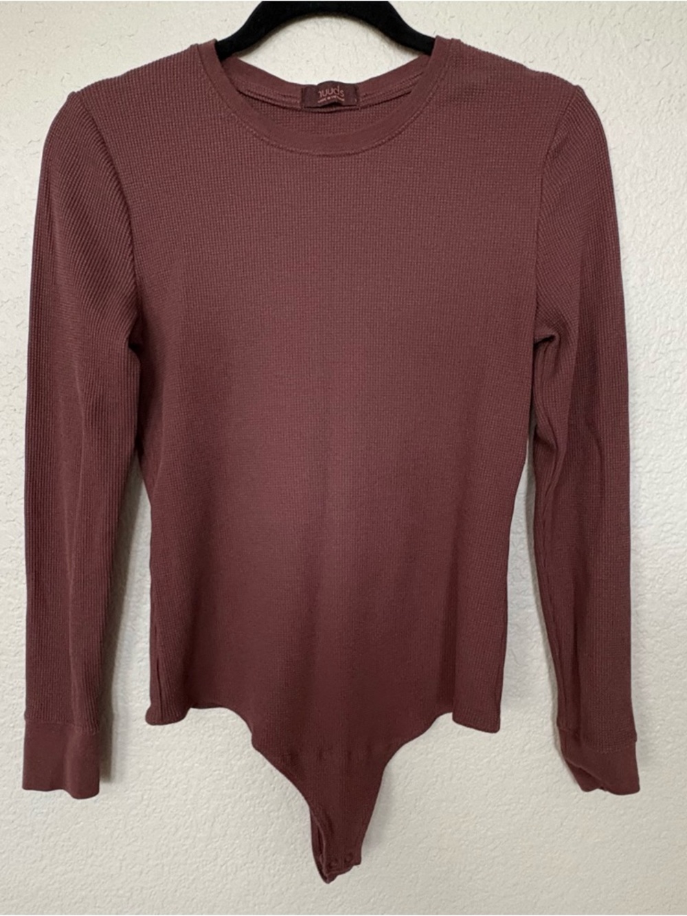 NUUDS Chocolate Ribbed Long Sleeve Large Crewneck Bodysuit